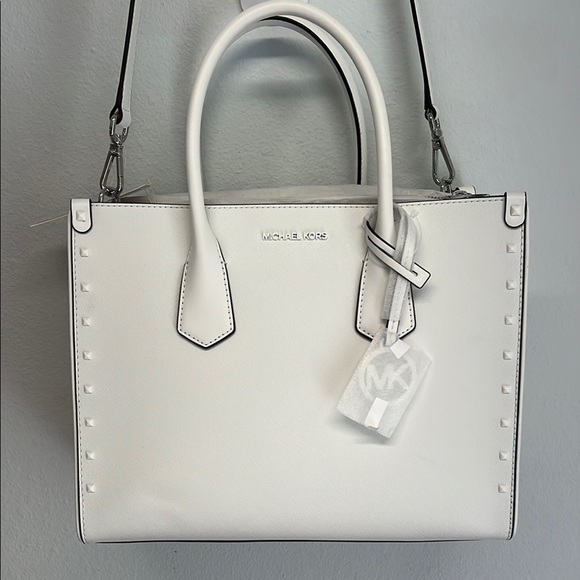 Michael Kors | “Maple” Optic White Large Leather Satchel w/Small Studs 🤍 - Picture 1 of 14